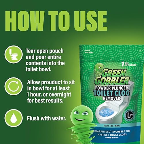 Miniatura 7 de Green Gobbler POWDER PLUNGER eliminador de obstrucción del inodoro - paquete de 2 unidades, 16.5 onzas de peso neto