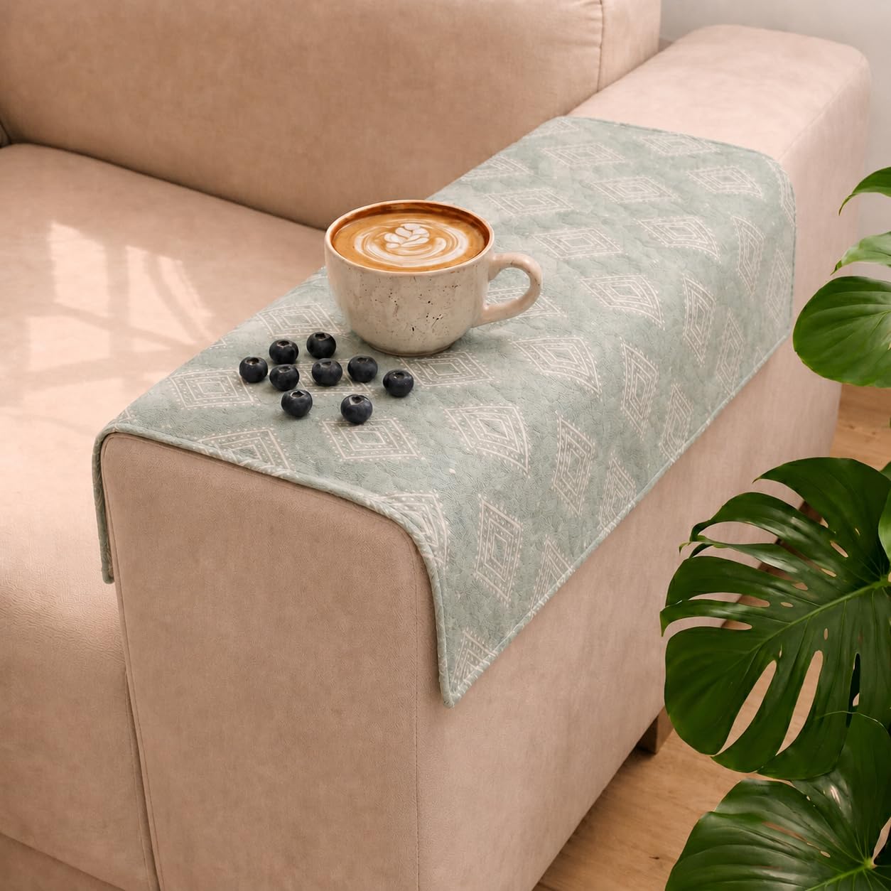 STITCHNEST 'Verdant Rekhika Stories' Sofa Armrest Cover | Elegant Jacquard Fabric, Washable & Durable for Modern Living (18 x 22 Inches)