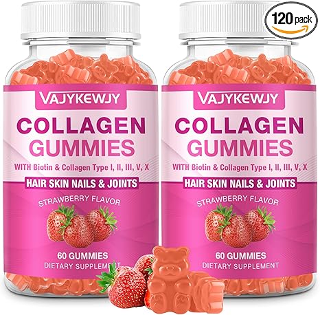 2-Pack Collagen Gummies for Women & Men - with Biotin, Vitamin C, & Zinc for Skin Radiance, Hair Growth, Strong Nails, & Joint Support, 120 Count