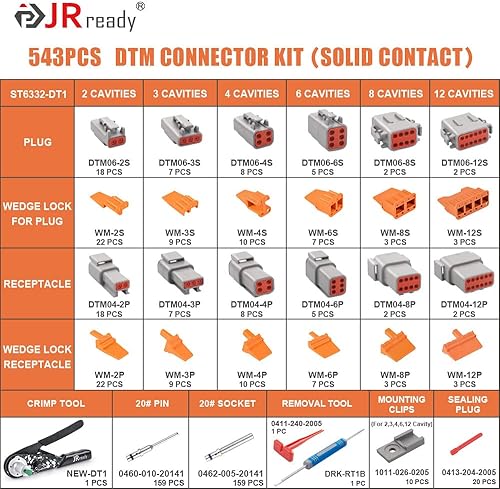 Miniatura 2 de JRready ST6332-DT1 Deutsch DTM Kit de conectores de 2 3 4 6 8 12 pines, conector gris de 12 pines, nuevo crimpador DT1 Deutsch, tamaño 20 contacto