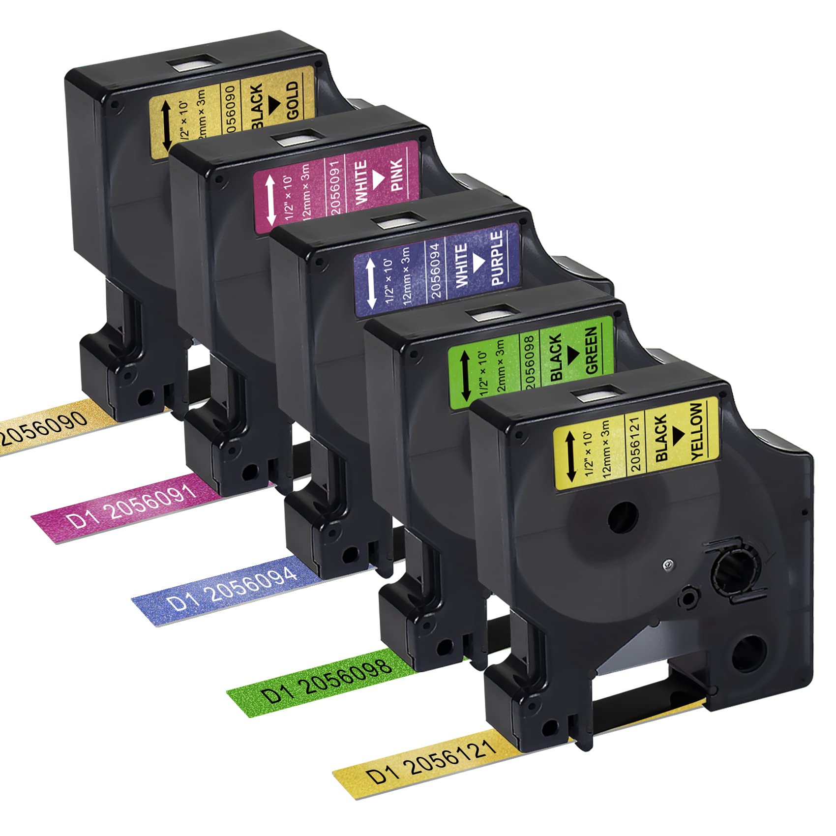 RAEMALL Replacement for Dymo D1 Label Maker Refills 2056090 2056091 2056094 2056098 2056121 Gold/Pink/Purple/Green/Blue Glitter Labeling Tape Use for