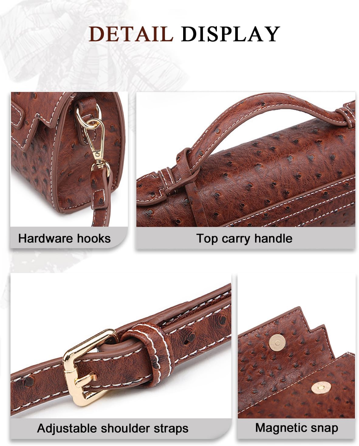 women's top-handle handbags,Ostrich & serpent Pattern – clutch Purse,designer crossbody bags for women with Detachable Strap