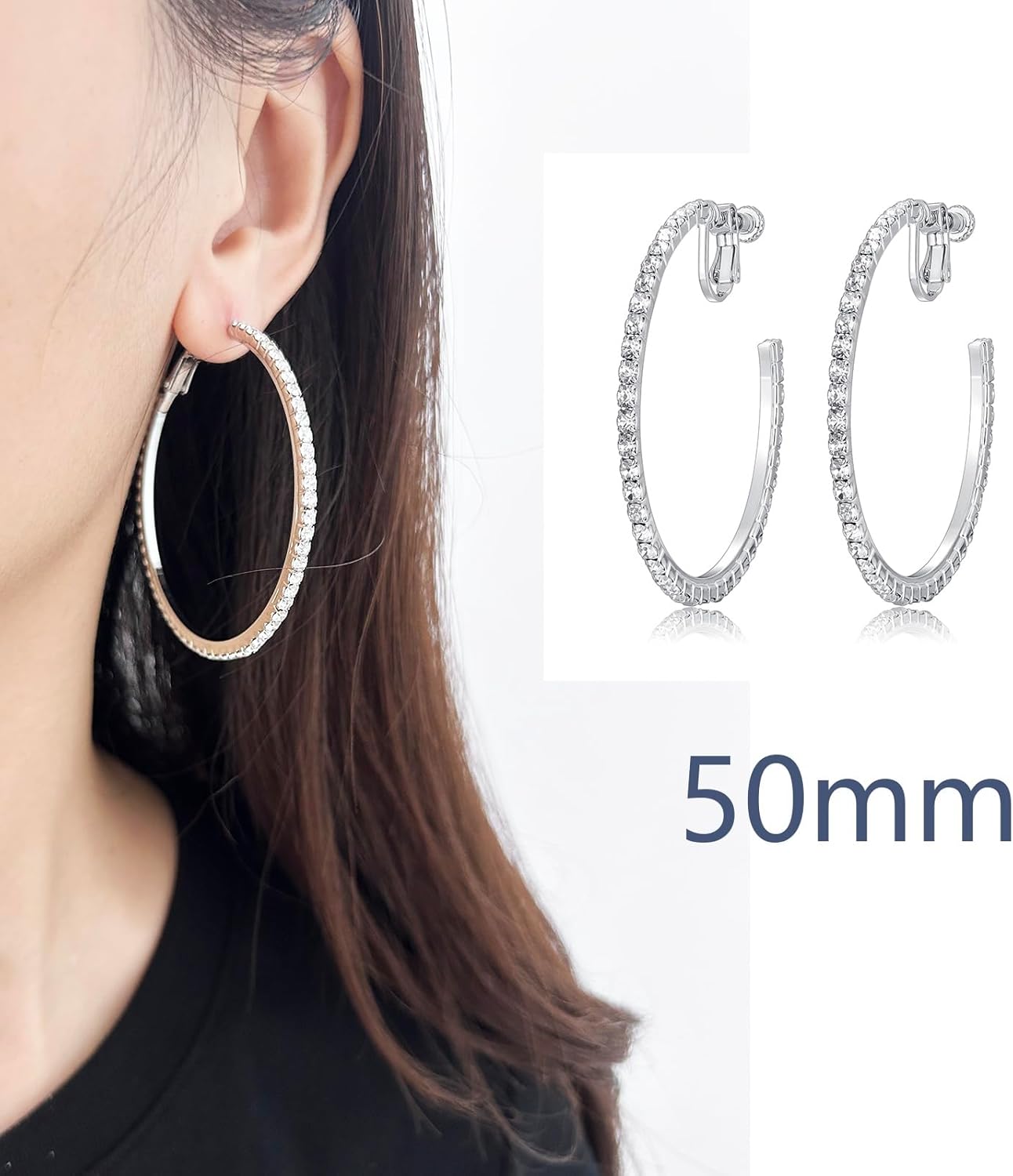 LAXPICOL Fashion Sparkly Austrian Circle Hoop Earrings Clip On Earrings For Women No Piercing Earrrings - Image 2