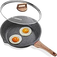 STARUNDER 8-Inch Induction Nonstick Granite Skillet with Lid - PFOA-Free, Scratch-Resistant Frying Pan for Eggs, Omelettes & More