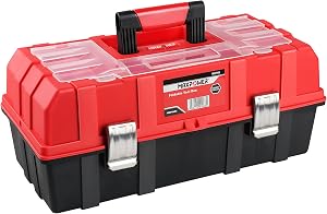 MAXPOWER 16-Inch Tool Box, Three-Layer Folding Plastic Storage Toolbox, Multi-Function Organizer with Tray and Dividers