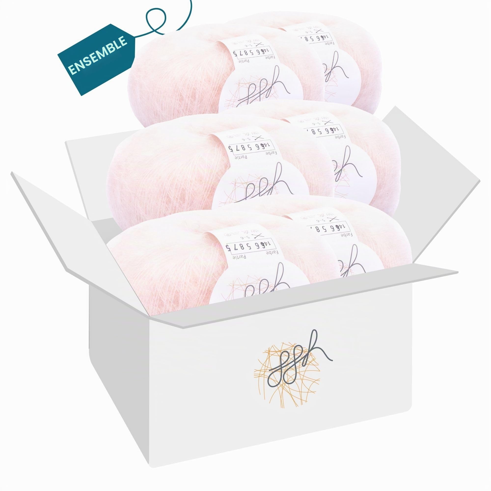 ggh Kid Box - Lot de 6 pelotes de laine à tricoter - En Kid Mohair - 148 - Rose poudré