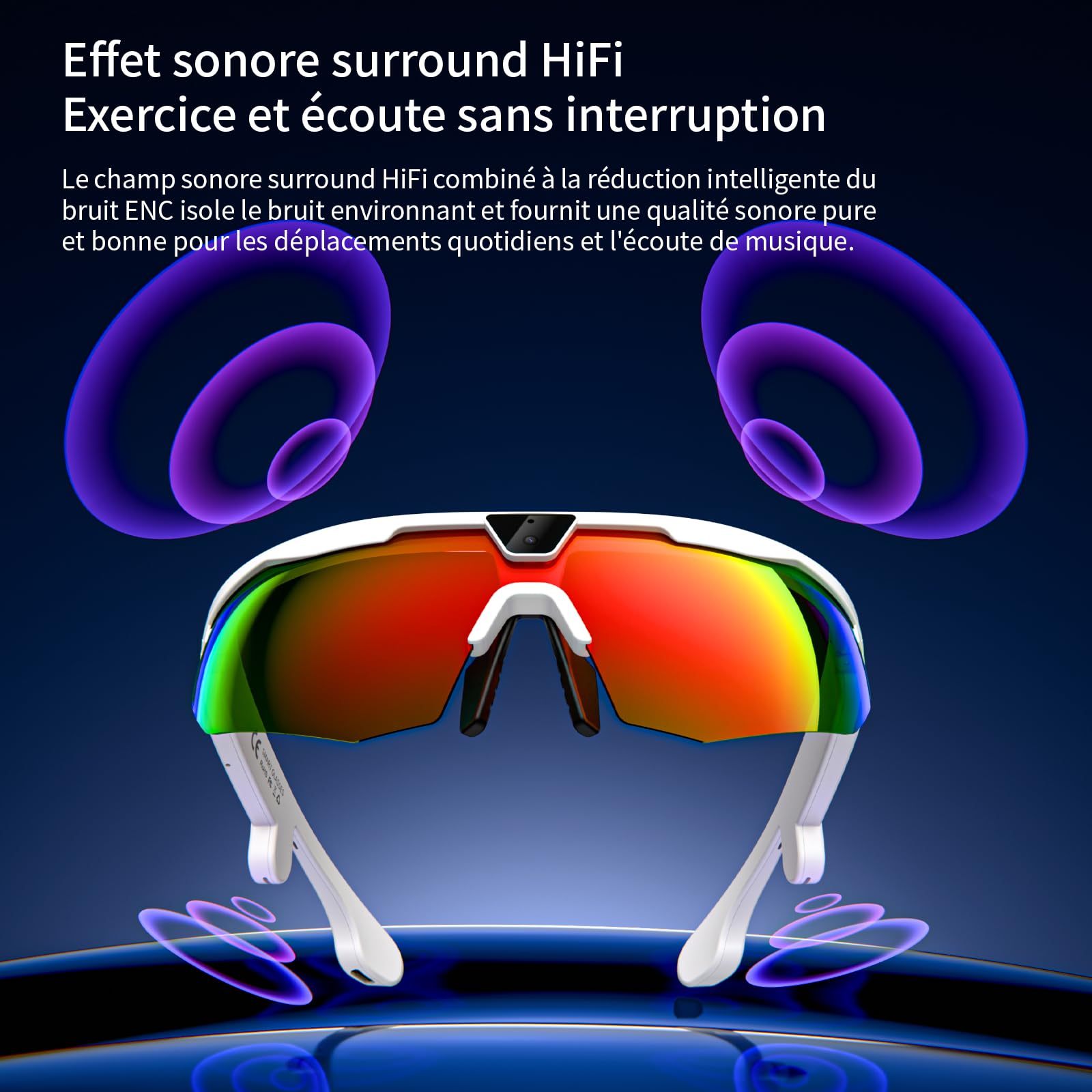 LOKMAT AI Lunettes intelligentes avec caméra, lunettes de soleil polarisées, étanches, anti-UV, anti-chocs, idéales pour le cyclisme et la randonnée - W640 Blanc
