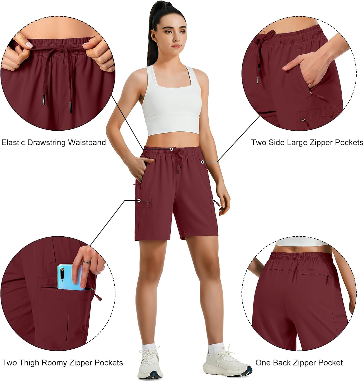 Hugut Women's Lightweight Hiking Cargo Shorts Quick Dry Athletic Shorts Camping Travel Golf Zipper Pockets Water Resistant thumbnail