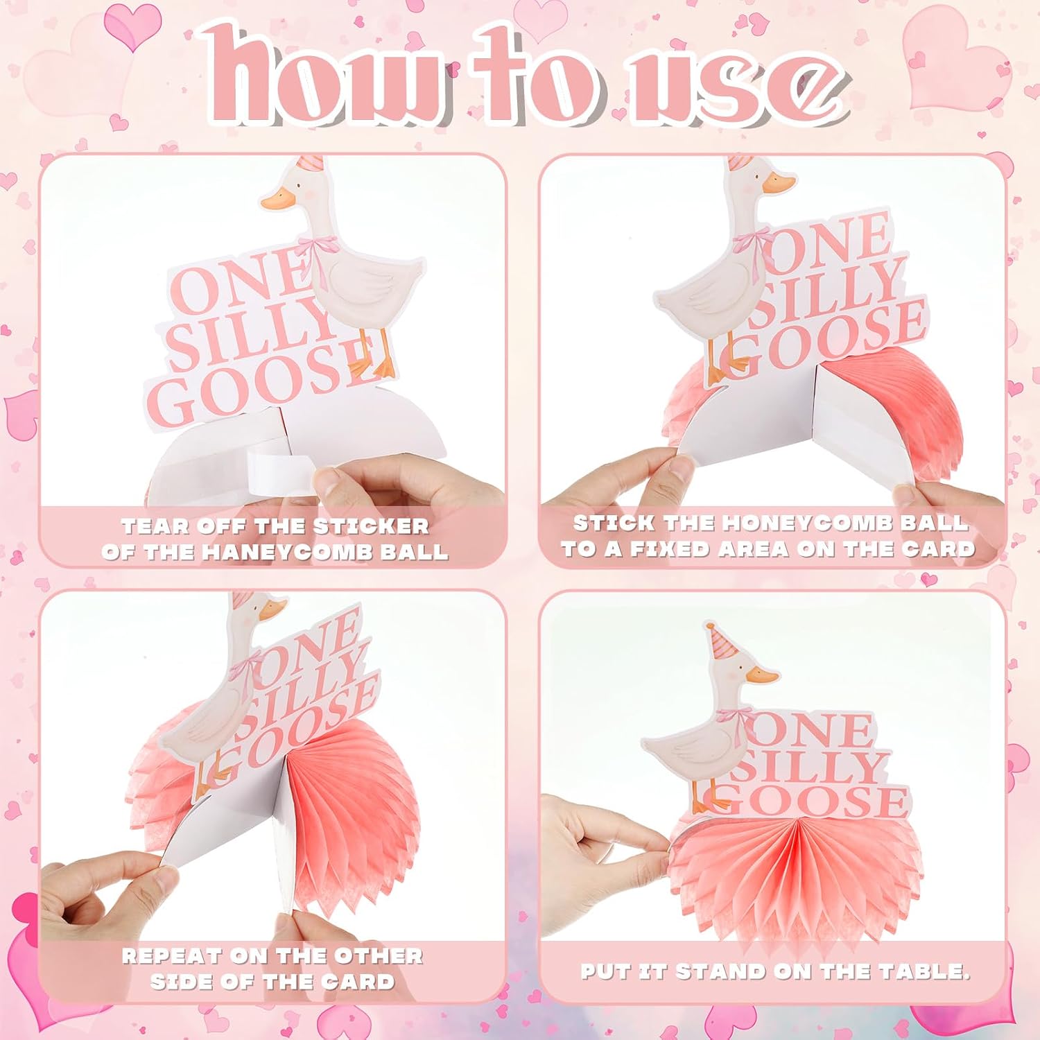 8 Pcs One Silly Goose Birthday Decorations Silly Goose Birthday Honeycomb Centerpieces Pink 1st Party Supplies for Women Pink Bow Duck Funny Party Supplies