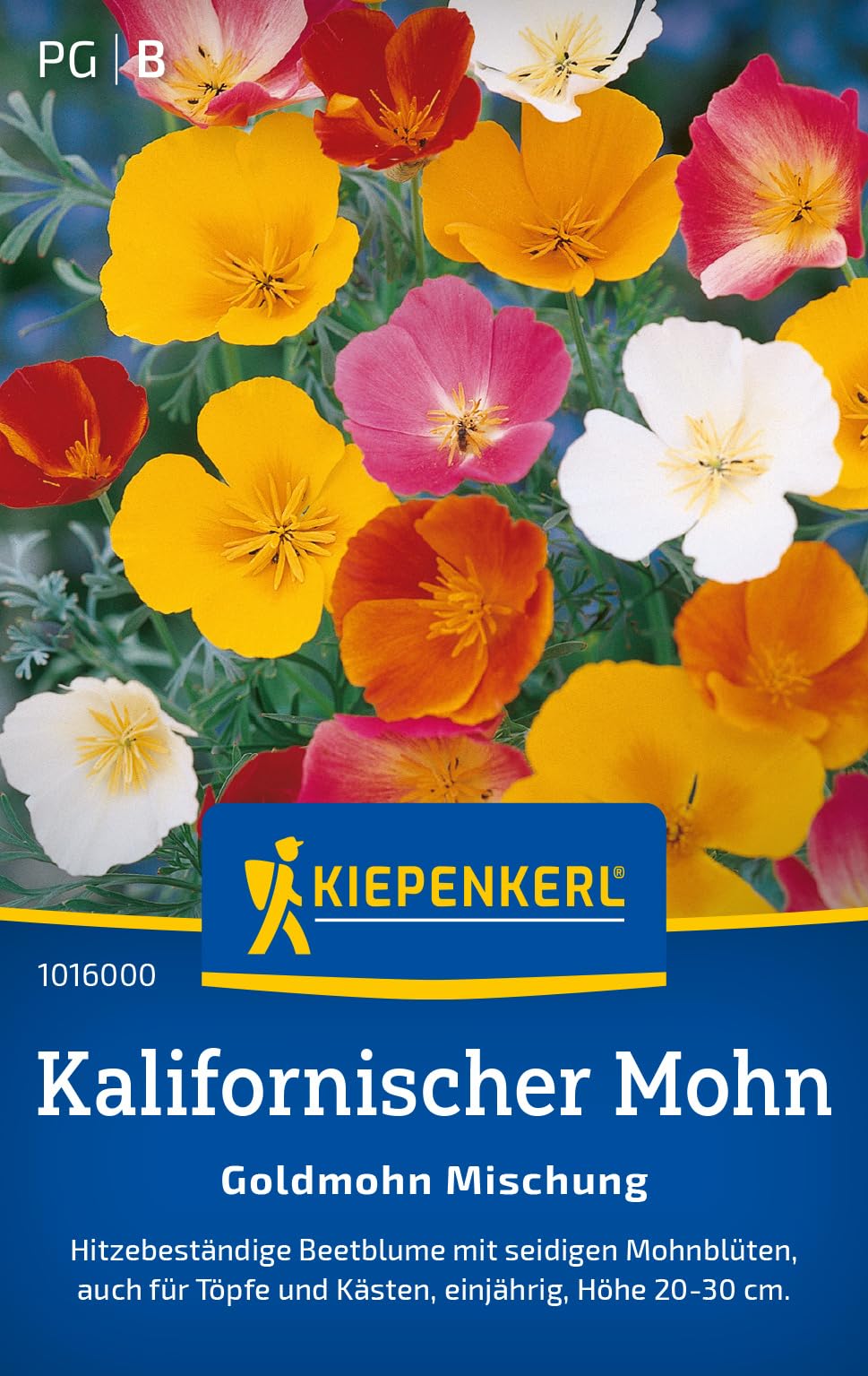 Kiepenkerl Kalifornischer Goldmohnsamen Mischung 1016000 - Blumensamen Mischung für eine hitzebeständige Beetblume mit Inhalt für 120 Pflanzen - Saatgut