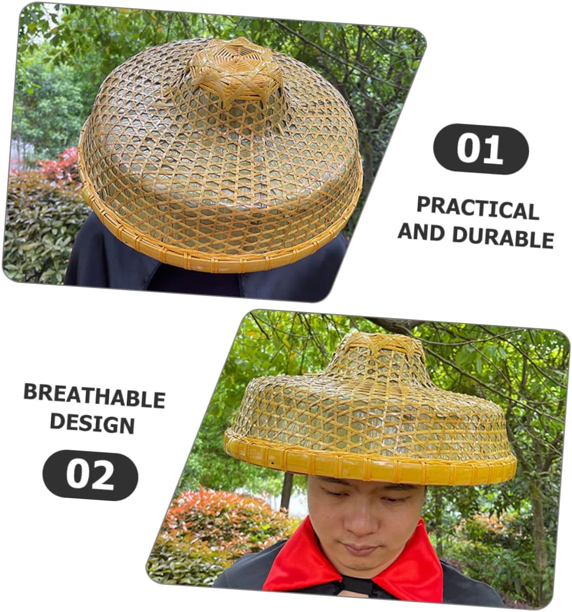 Braided Sun Hat Woven Asian Farmer Cap for Outdoor Gardening Fishing and Festivals Hand-woven Material Eye-catching Design