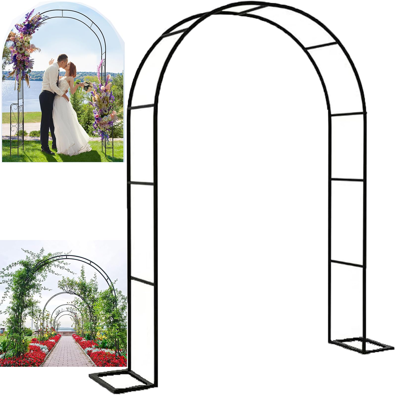 Arco da giardino in metallo resistente, traliccio per rose rampicanti, fiori e verdure, elegante pergolato da giardino nero (2,4 x 2,2 m)