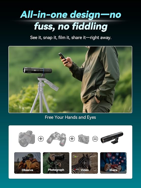 APEXEL 45X High-Power Optical Telephoto Lens for Smartphone, Smart Digital Wireless Phone Camera Lens with APP Control,Portable Telescope for Bird Watching, Wildlife, Travel, Sports