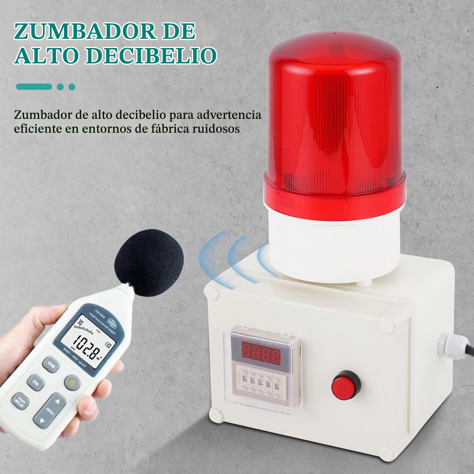 YJINGRUI 220V Sirena Alarma Industrial Sirena de Sonido con Luz Estroboscópica Zumbador con Función de Temporizar Temporizador Digital (Volumen:120dB, Modo de Temporización de Un Solo Tiempo)