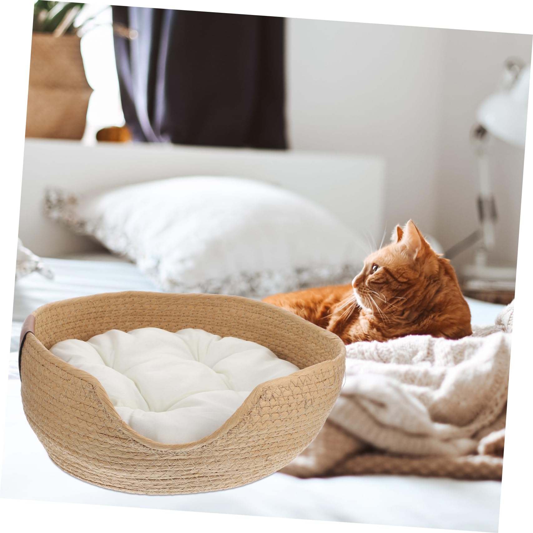Amazon | 藁猫ベッドペット猫家藁編猫睡眠巣ペット睡眠巣綿パッド夏