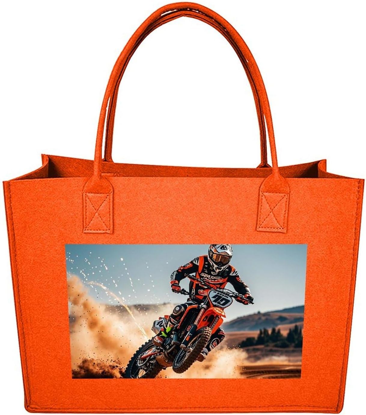 Sports Motorcycle Tote Bag for Unisex, Large Felt Shopping Bag with Handles, Handbag, Reusable Gift Bag