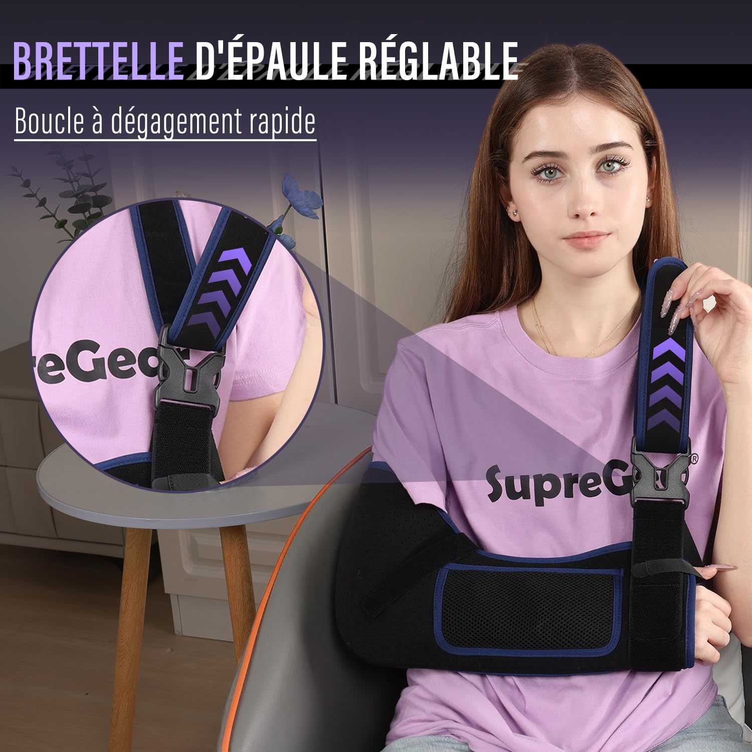 supregear Écharpe de Bras – Immobilisateur d’Épaule Confortable et Respirant pour Femmes et Hommes, Blessures à l’Épaule, Fracture, Luxation ou Entorse, Bras Gauche ou Droit, Noir + Bleu Foncé, S