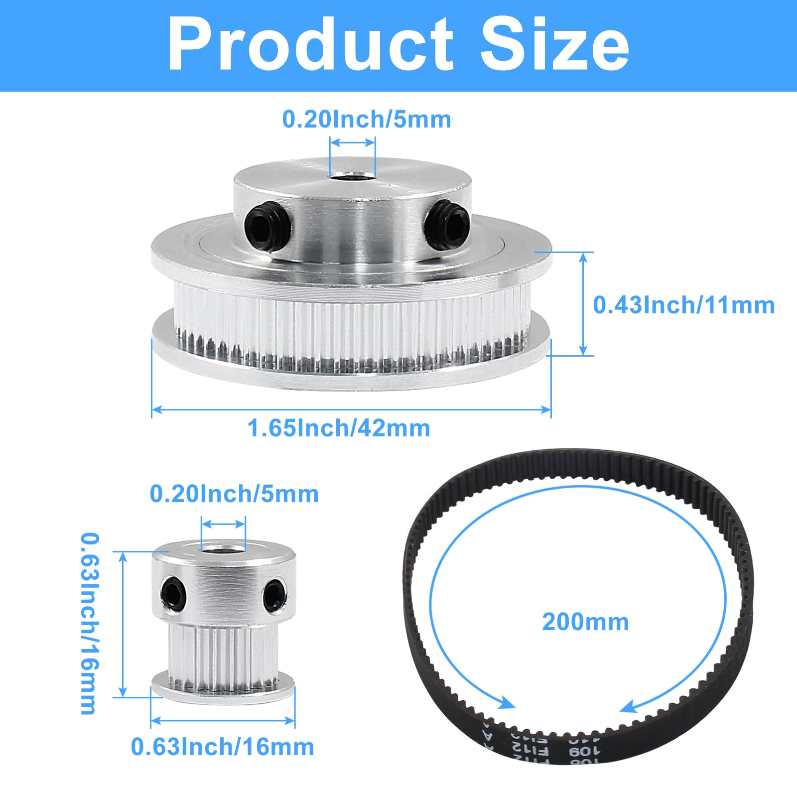 GT2 Synchronous Wheel 20&60 Teeth 5mm Bore, 2Pcs Set — Amazon image 3