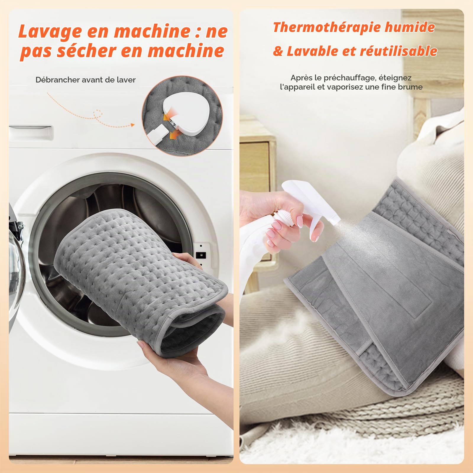 Coussin Chauffant Électrique Pour Dos, 10 Niveaux De Température, Lavable En Machine, Arrêt Automatique 1-6h, Peluche Douce, 38-60°C