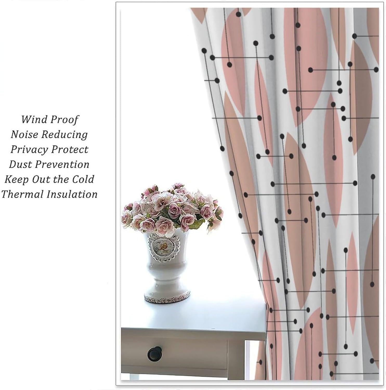 Abstract Geometric Blackout Curtain Pink Mid Century Retro Window Treatment Diamond Atomic Starbursts Kids Bedroom Kitchen Decor Window Drapes 42" W X 45" L