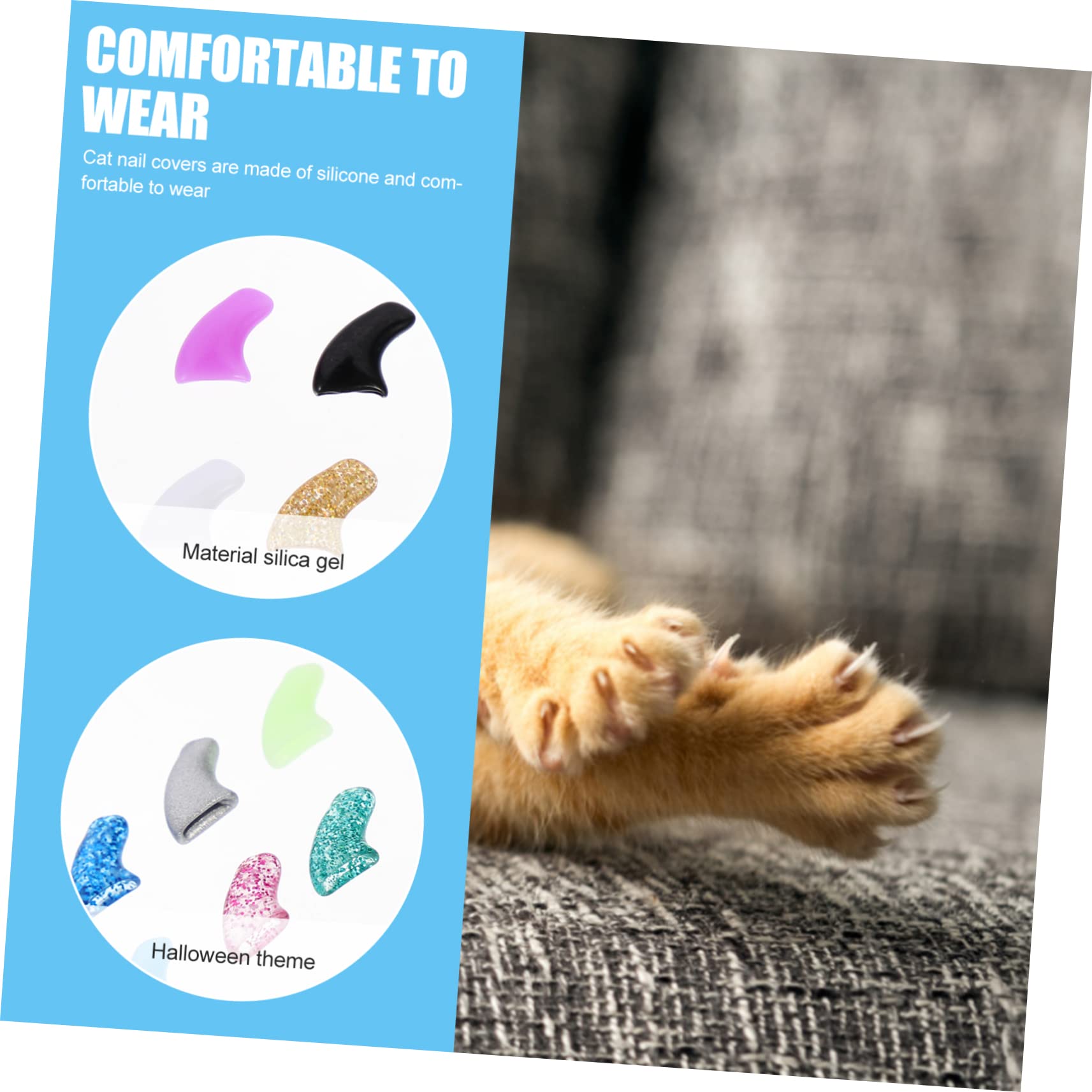 Kisangel 40 Ensembles kit d'ongles de Chat Couvre-Ongles pour Chat Griffes de Chat avec de la Colle Chaussette Patte de Chat Capuchon d'ongle Chat Couvre-Ongles pour Animal de Compagnie