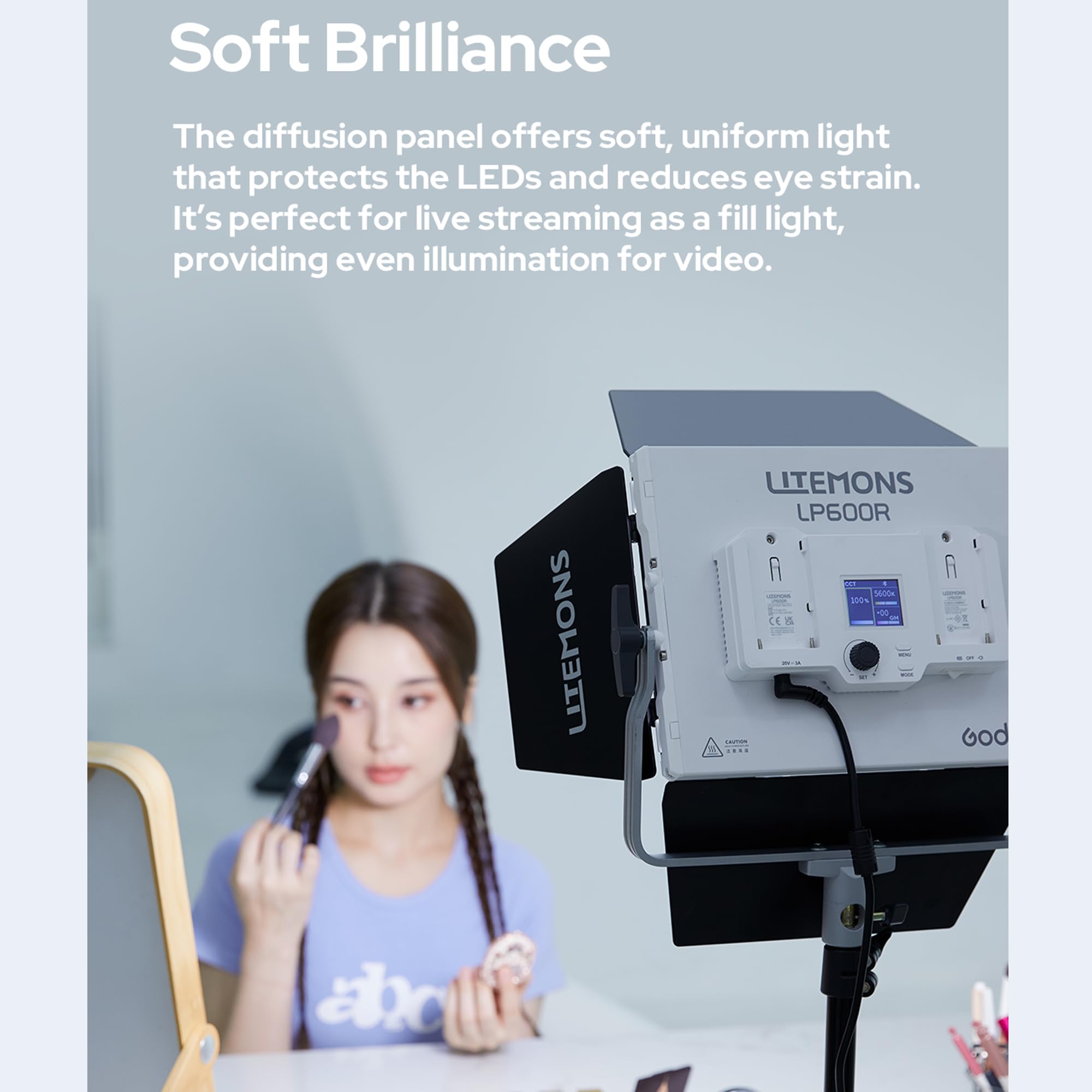 GODOX Litemons LP600R panel oświetleniowy LED RGB 60 W, zestaw 2 sztuk, ze stojakiem świetlnym, 1800 K - 10000 K, 9270 luksów przy 0,5 m, sterowanie aplikacją do fotografii studyjnej, nagrywania wideo