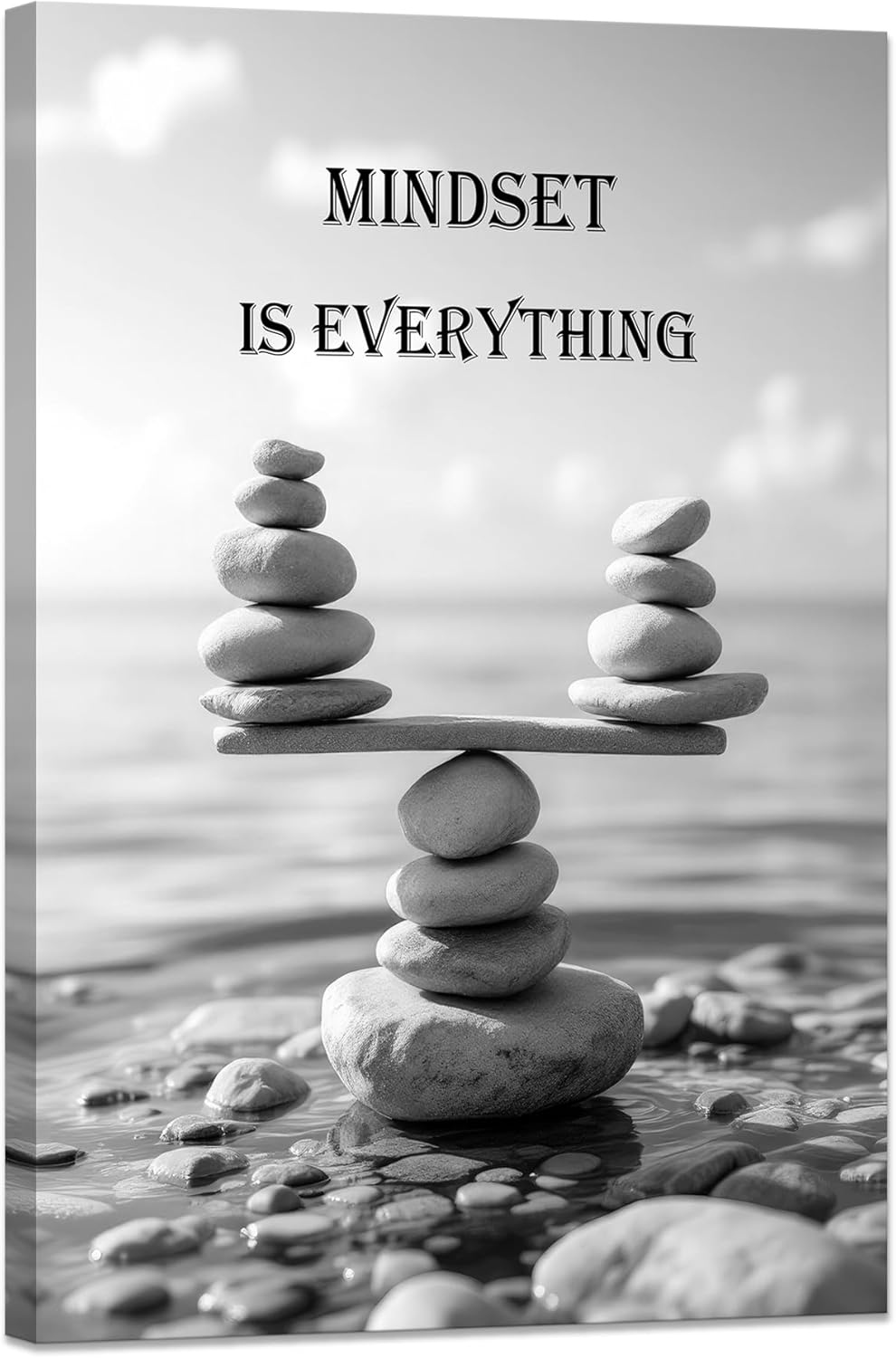 YIOZHAOFH Mindset Wall Art for Zen Office Inspirational Pictures Wall Decor Motivational Quotes Canvas Art Black and White Landscape Nature Print Poster Painting Framed for Meditation Spa Room Bedroom (16L x 24W)