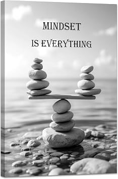 YIOZHAOFH Mindset Wall Art for Zen Office Inspirational Pictures Wall Decor Motivational Quotes Canvas Art Black and White Landscape Nature Print Poster Painting Framed for Meditation Spa Room Bedroom 12L x 16W