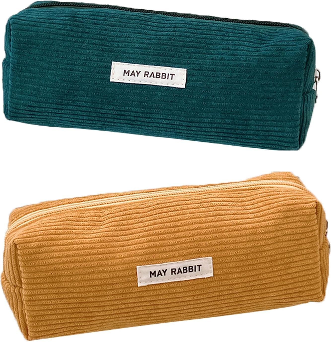 2 Stück Stiftemäppchen Cord Stoff Pencil Case Federmäppchen Mäppchen | Mäppchen mit Praktischem Reißverschluss Tragbares Federmappe für Teenager Männer Und Frauen für Schule Büro (Grün+Gelb)