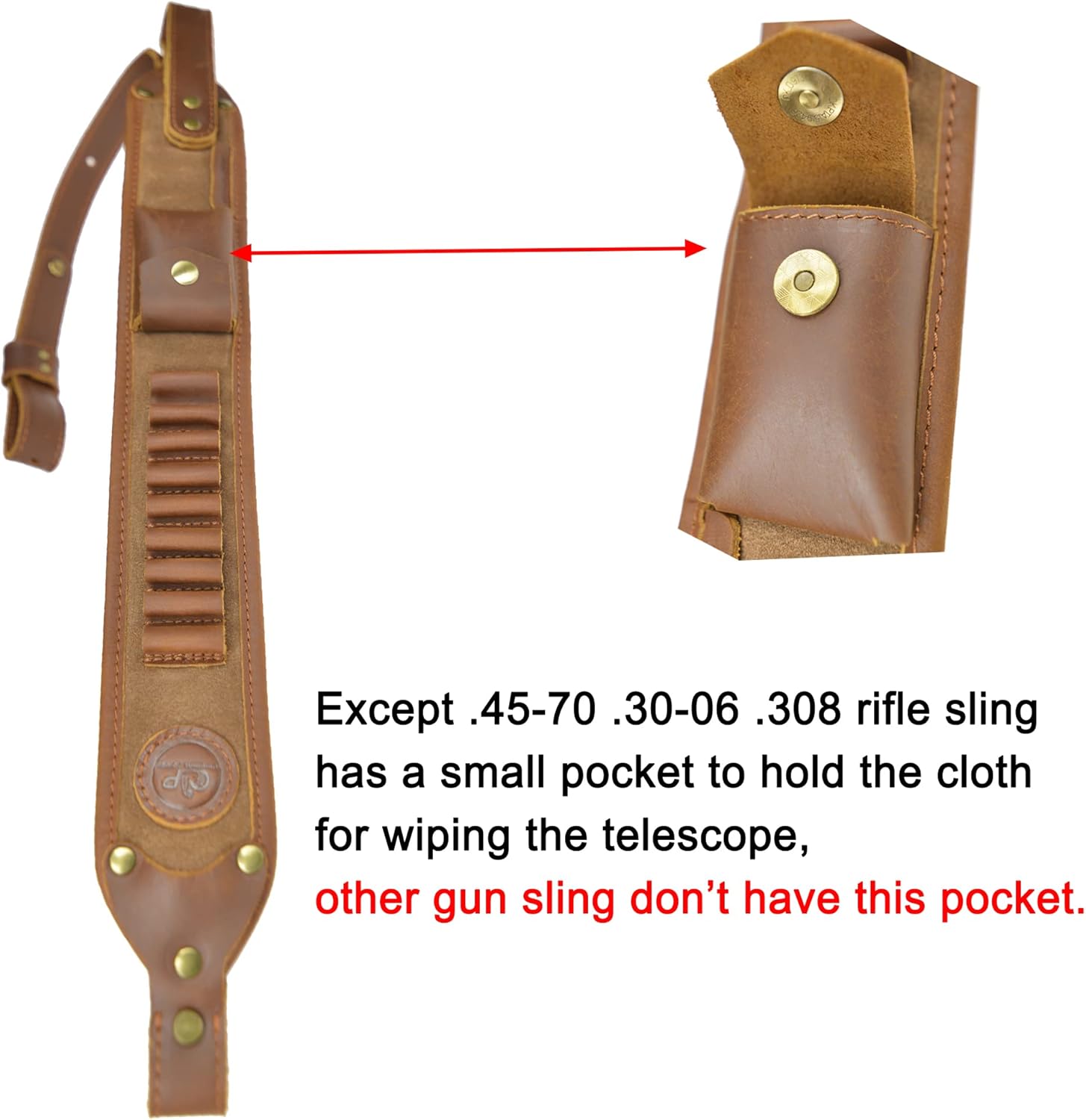 Heavy Stitched Leather Rifle Sling Cartridge Holder Belt Strap for .45-70 .308 .30-06 22/250 .243 .270 7mm/08