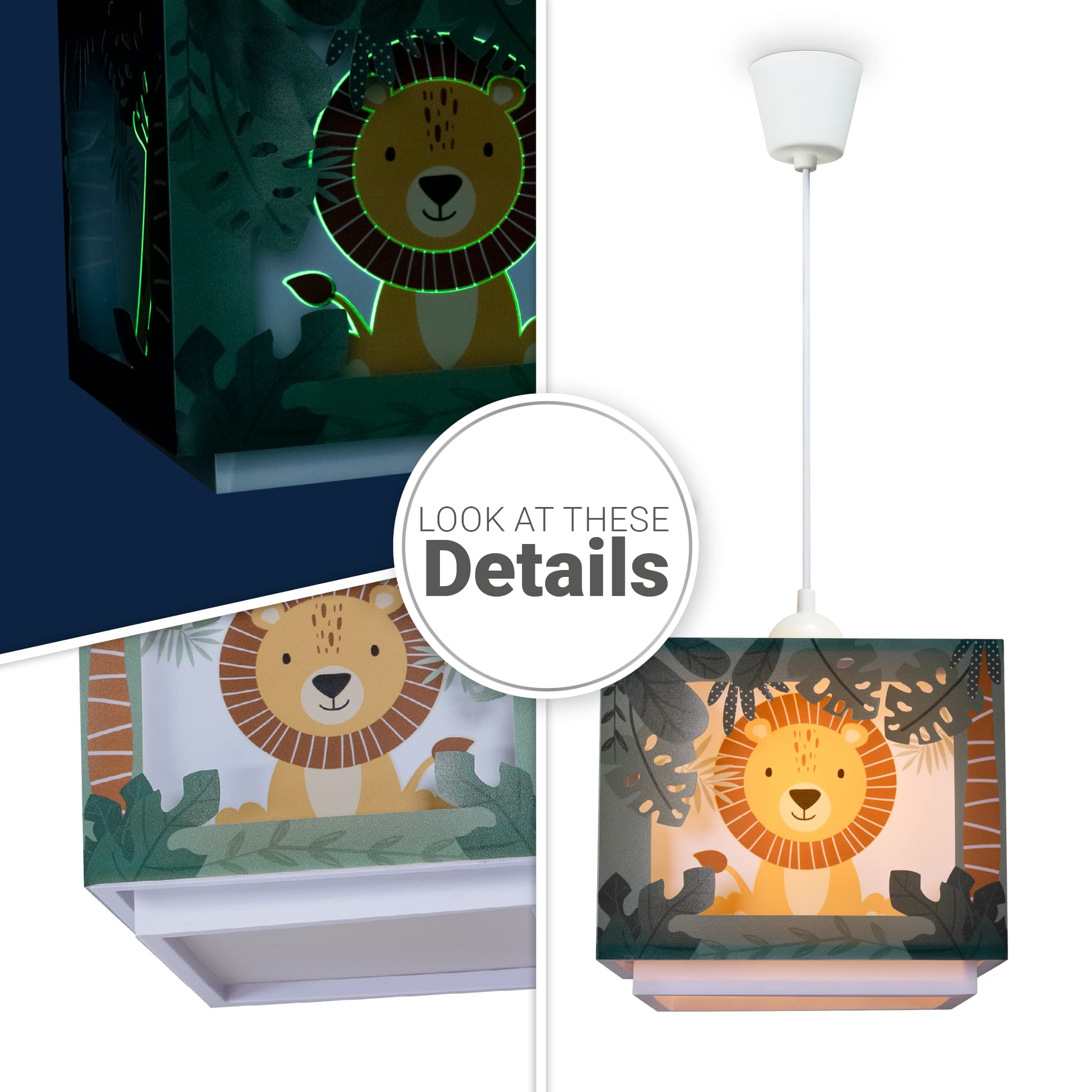 Paco Home Kinderzimmerlampe Kinderlampe Deckenlampe Pendelleuchte Lampenschirm Stoff Regenbogen Stern Löwe Dino Mond E27, Lampenart:Pendelleuchte - Typ 2, Farbe:Grün