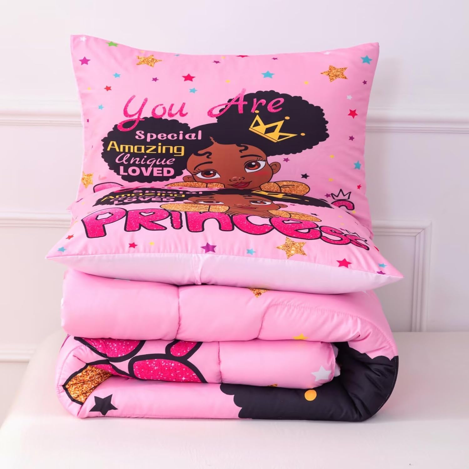 Black Girl Comforter Sets Twin,Black Girl Magic Bedding Set,African American Comforter Set for Kids Toddler,Cute Afro Melanin Princess Bed Set - Image 8