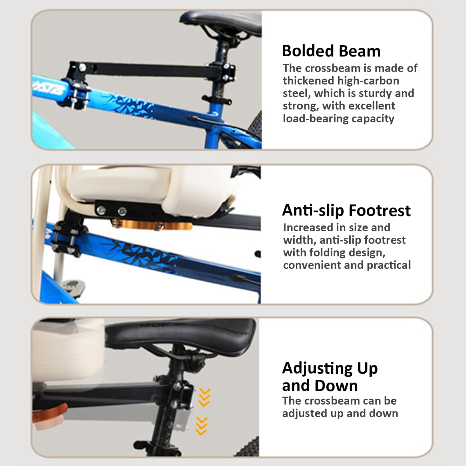 Kids Bike Seat, Thickened Comfort Safety Baby Seat with Handrail Seatbelts Pedal for Toddlers 6-36 Months Old — view 4