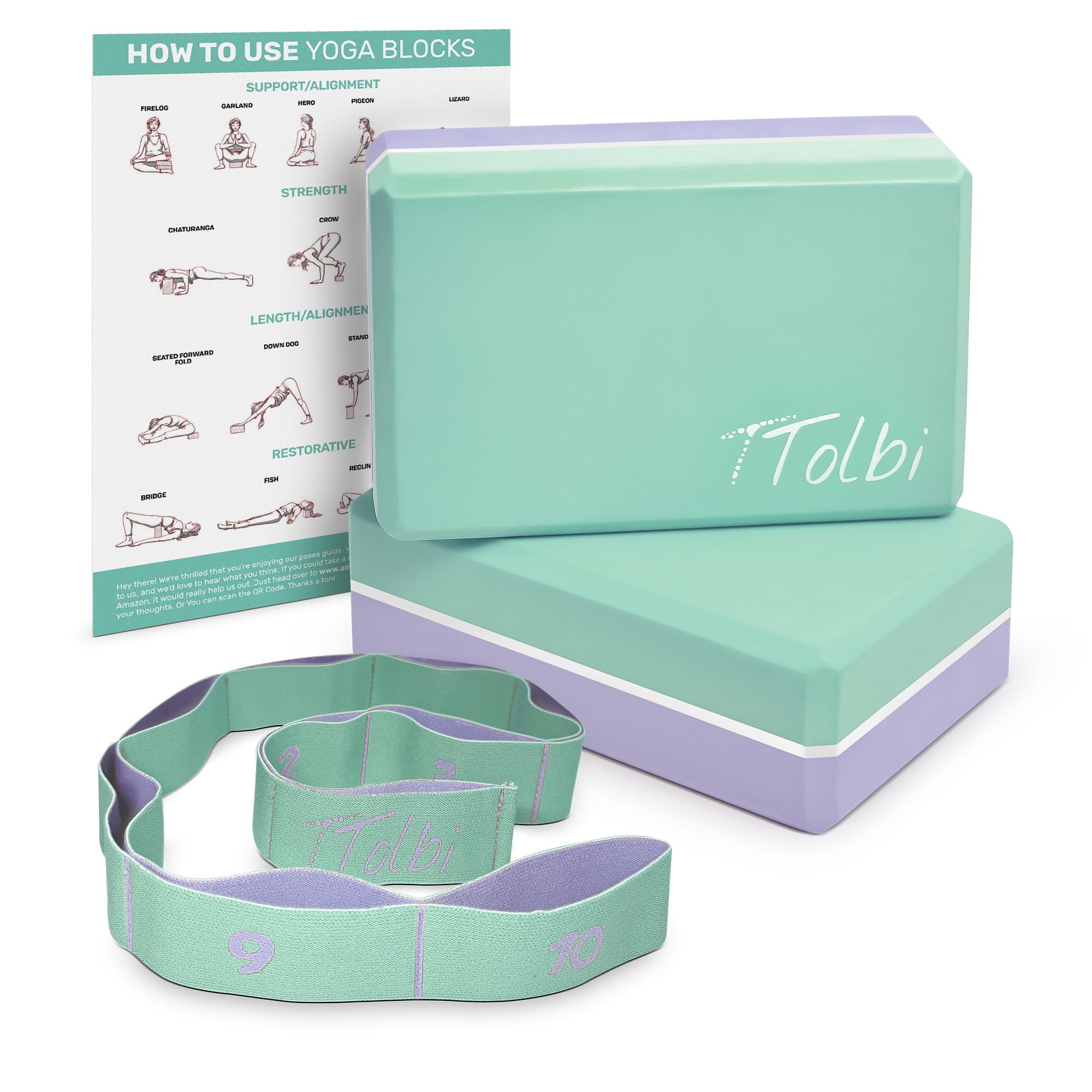 Yoga Blocks 2 Pack with Strap & Guide – Non-Slip EVA Foam Pilates Blocks for Home Workouts, Dance, Ballet, Gymnastics & Stretching Exercise | Ideal Dancer Gifts