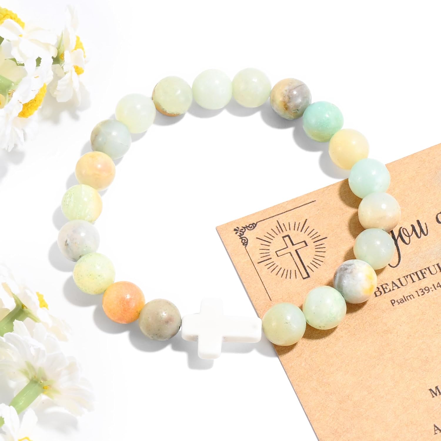 VIBILIA Cross Beaded Bracelets for Women, Inspirational Natural Gemstone Heart Bracelets for Women, Birthday Gifts for Women Mom Daughter Wife Sister Friend on Valentine's Day Easter Mother's Day - Image 4