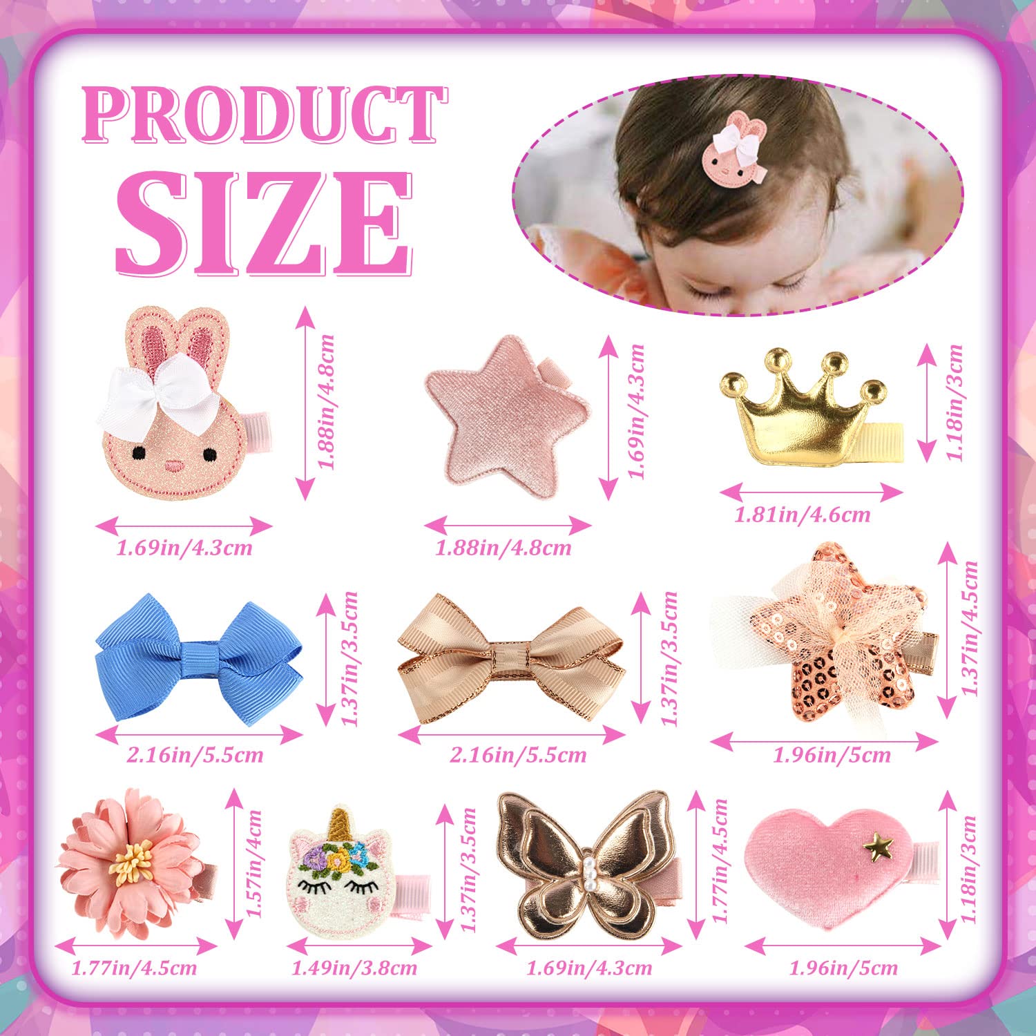 20 Fermagli Per Capelli Per Bambine, Clip Multicolore Con Farfalle, Cuori, Corone E Stelle, Accessori Capelli Per Festa E Quotidiano - 3