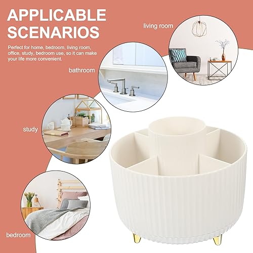 Miniatura 6 de LUOZZY Soporte para brochas de maquillaje, organizador de maquillaje giratorio de 360°, 5 ranuras, brochas de maquillaje, vasos, organizador