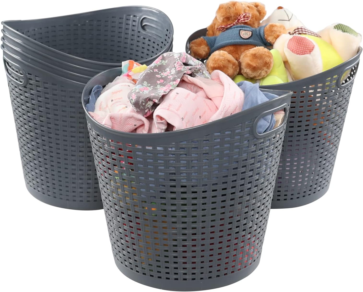 Sterilite Plastic Weave Storage Baskets 6-Pack - Gray Laundry Hampers With Handles