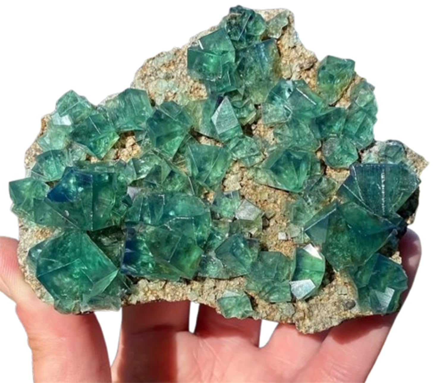 Roher grüner Fluoritkristallcluster, natürliches Quarzgeodenexemplar