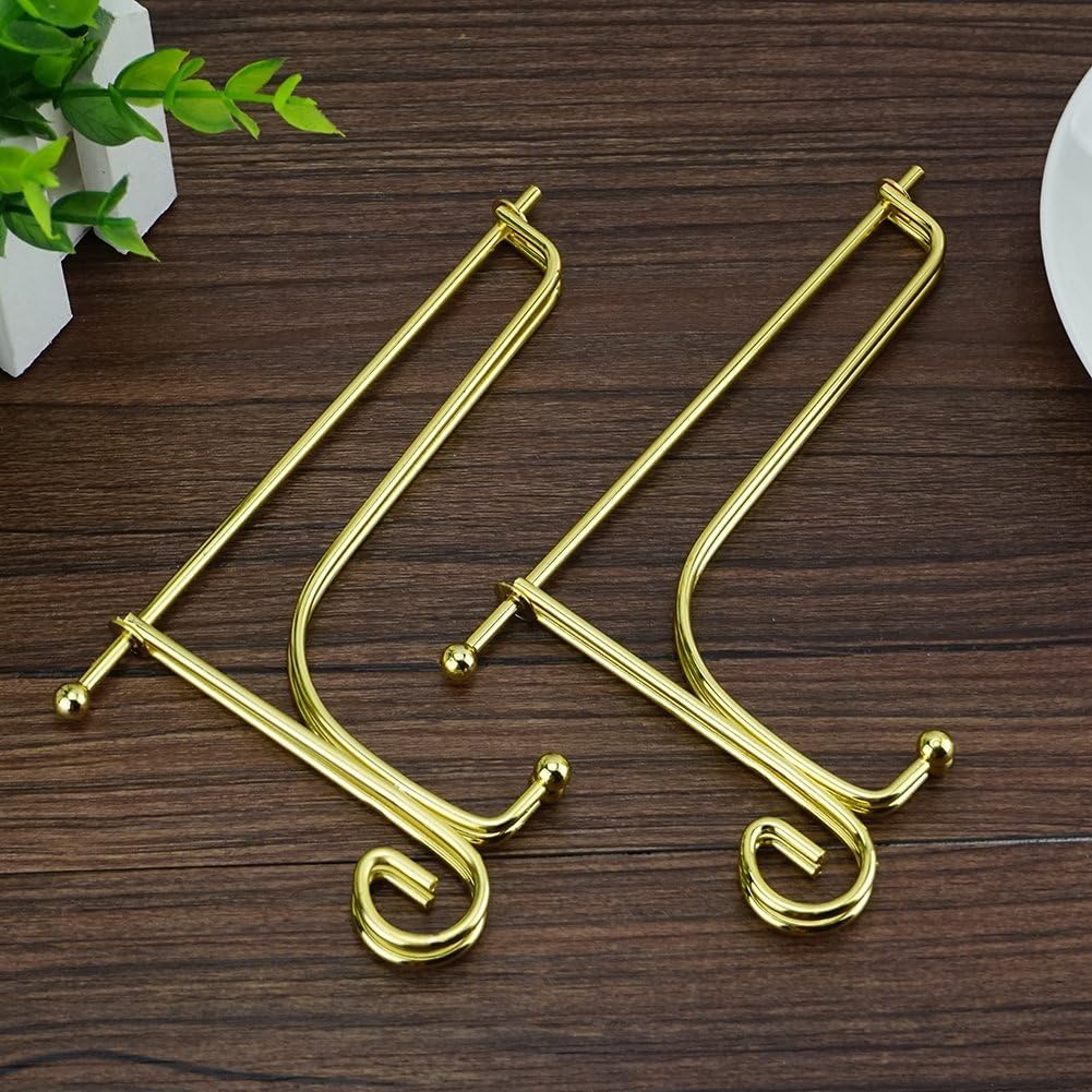Prescent 6 inch Folding Gold Metal Frame Plate Holder Easel Stand for Picture Frame, Decorative Plates, Photo, Book, Collectibles (Gold, Pack of 2) 4