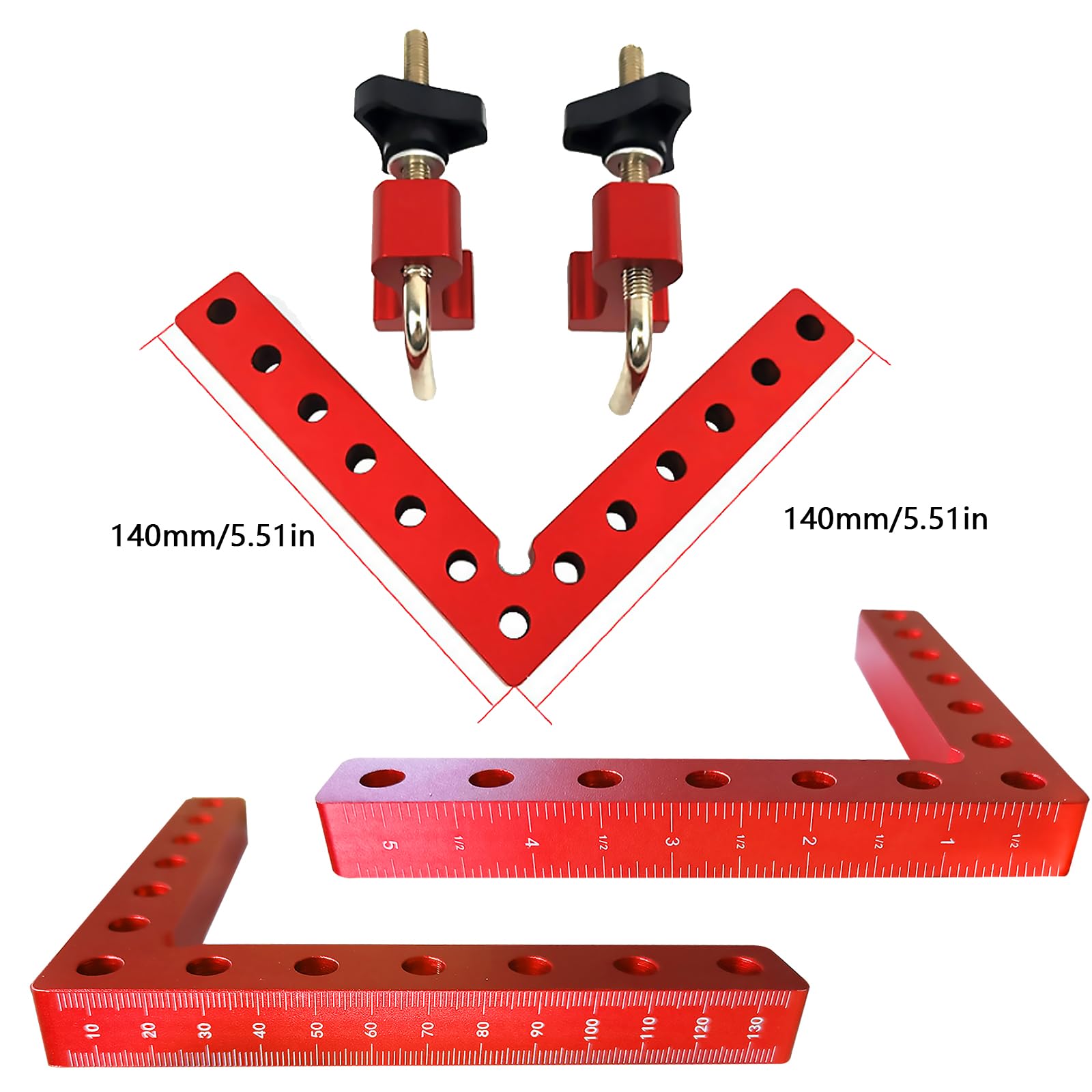 Bloc de Positionnement à 90 Degrés, 14 cm Pince à Angle Droit Serre Joint Angle Droit Aluminium Equerre de Positionnemen avec 4 paires de clips Outillage Bois pour Cadres Photo - 4 Ensembles