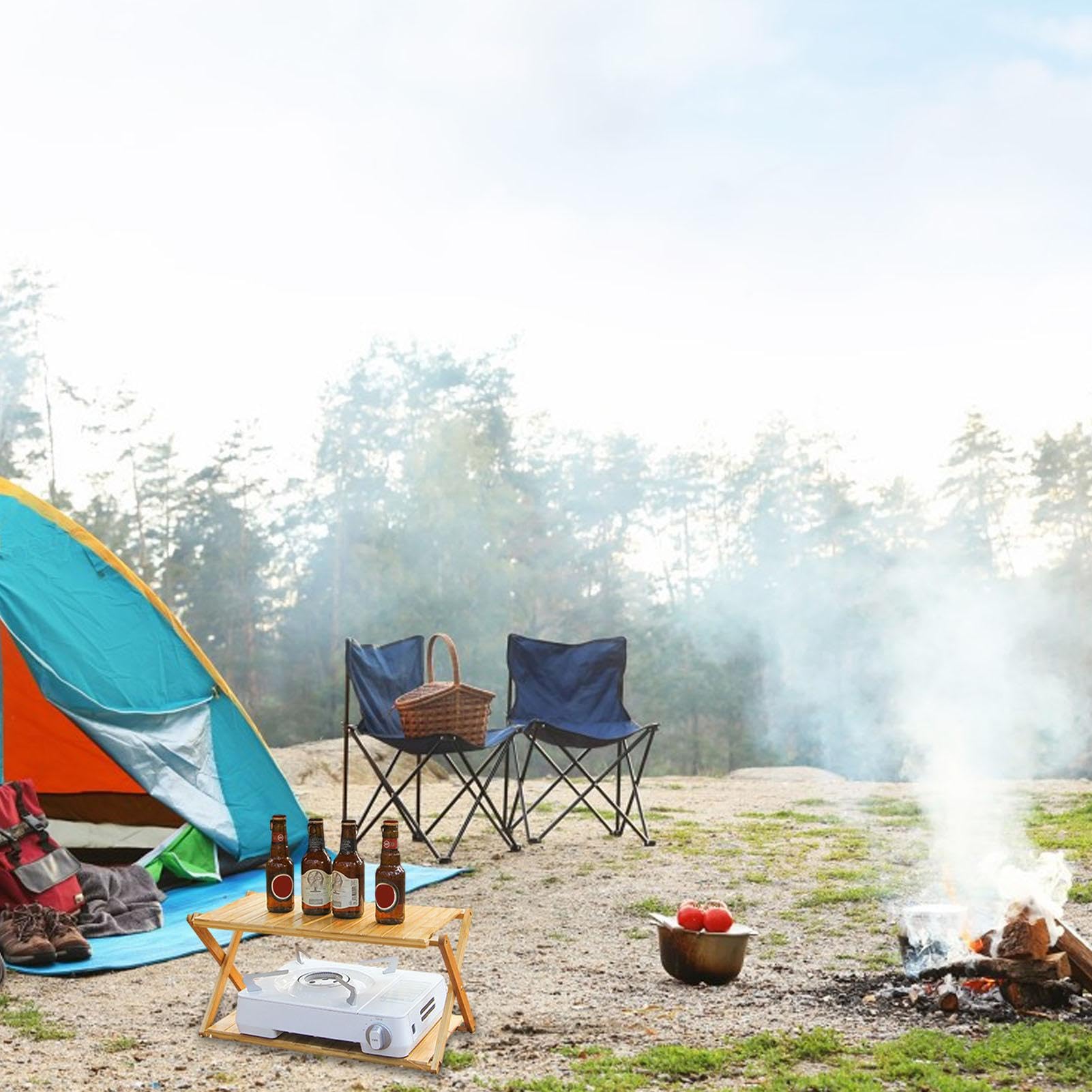 Camping-Klappregal, Camping-Klapplagerregal,2-stufiges Holzregal - Pflanzenregal für den Innenbereich, faltbar, zusammenklappbarer Schuhregal-Organizer, Holzregal