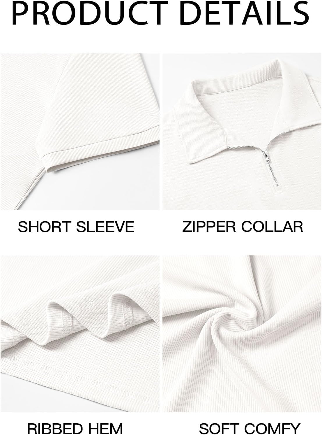 Runcati Men's Quarter Zip Polo Shirts Short Sleeve Casual Ribbed Knitted Golf Shirt Summer Beach Slim Fit Tops White - Image 5