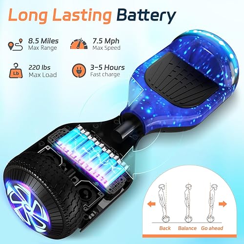 Miniatura 5 de Scooter con luces LED Bluetooth Corlorful, ruedas de 6.5 pulgadas, scooter de motor dual de 300 W para niños, niñas, niños y adultos, todas las