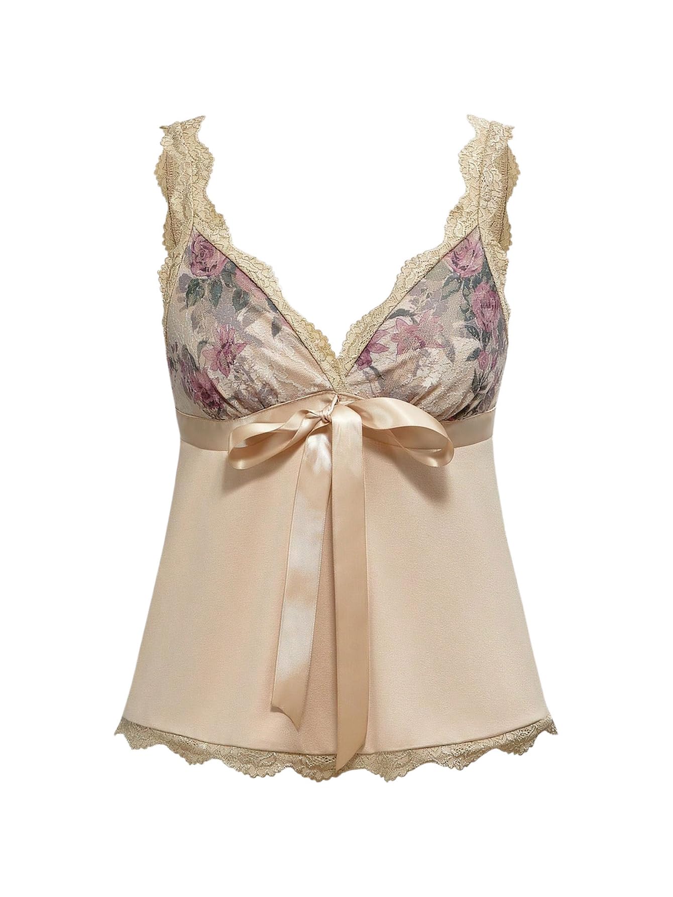 SOLY HUX Women's Coquette Tank Tops Y2K Lace Trim Crop Top Bowknot Deep V Neck Sleeveless Camisole Blouse Plain Pink Small