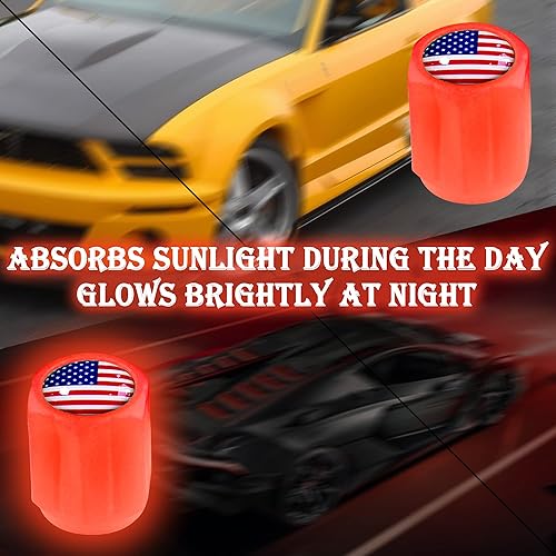 Miniatura 3 de Vástago de válvula de neumático luminoso con bandera estadounidense para automóvil accesorios para tapas de neumáticos de automóvil paquete de 8
