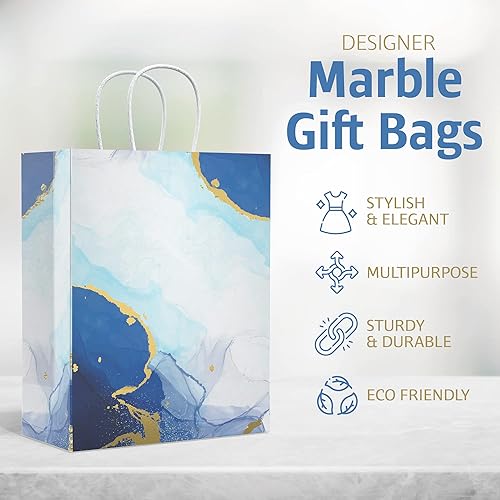 Miniatura 2 de HOUMY Bolsas de regalo de papel de diseñador con asas, diseño de patrón de mármol, base reforzada, caja de regalo de lujo para bodas, cumpleaños y