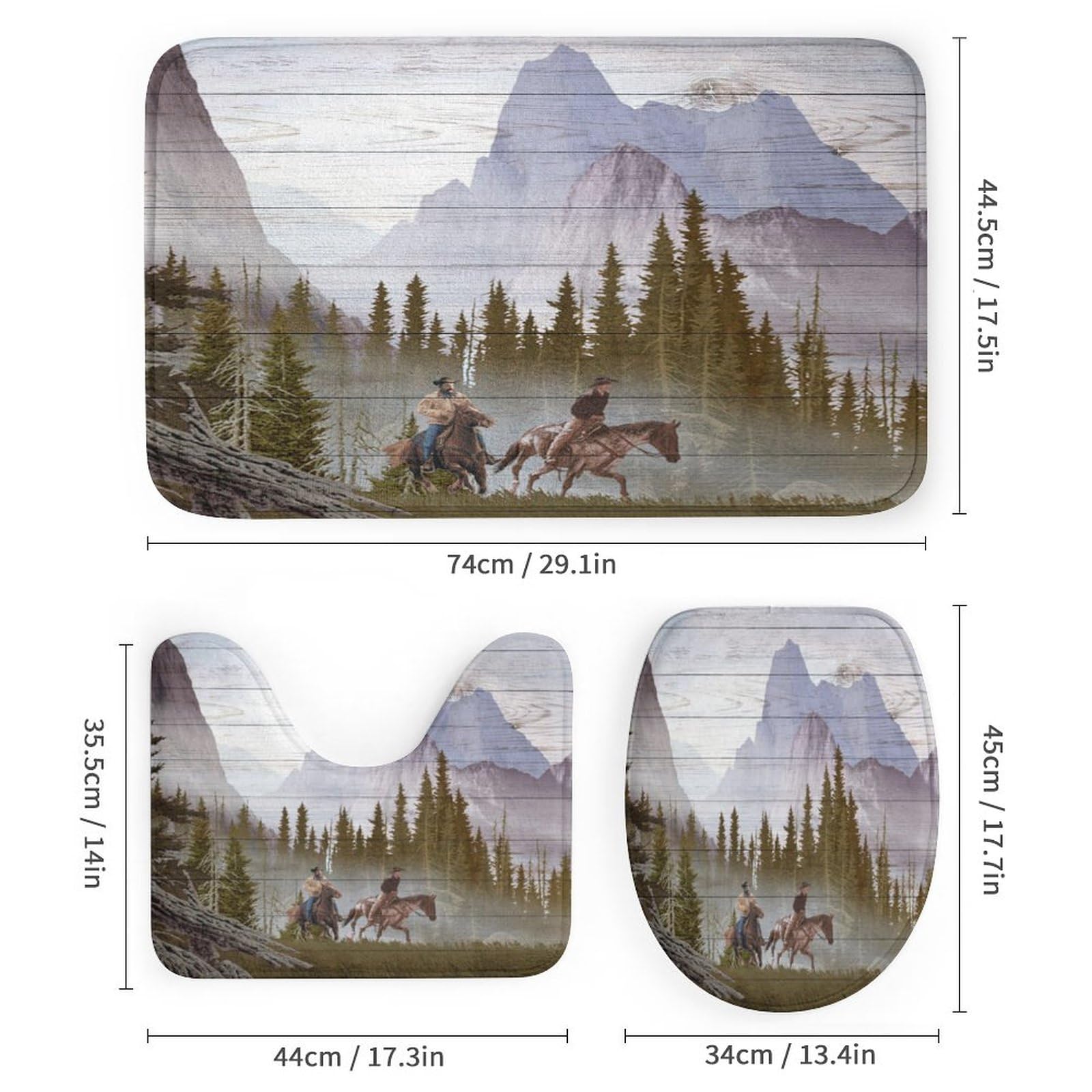 West Country Cowboy - Juego de 4 cortinas de ducha impermeables con cubierta de inodoro impermeable, alfombra de ducha, 183 x 183 cm