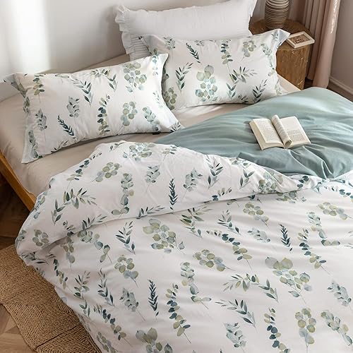 Miniatura 8 de MILDLY Funda de edredón con diseño de hojas, 100% algodón lavado, estampado de hojas azul marino, juego de funda de edredón con acuarela, sensación