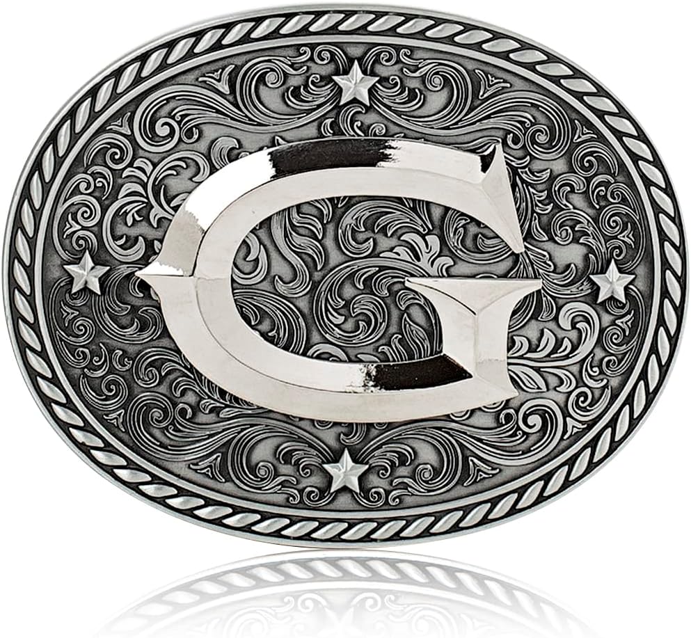 Western Cowboy/Cowgirl Initial Belt Buckle-Silver- Large Letter Buckles for Men and Women – Custom Girls/Boys